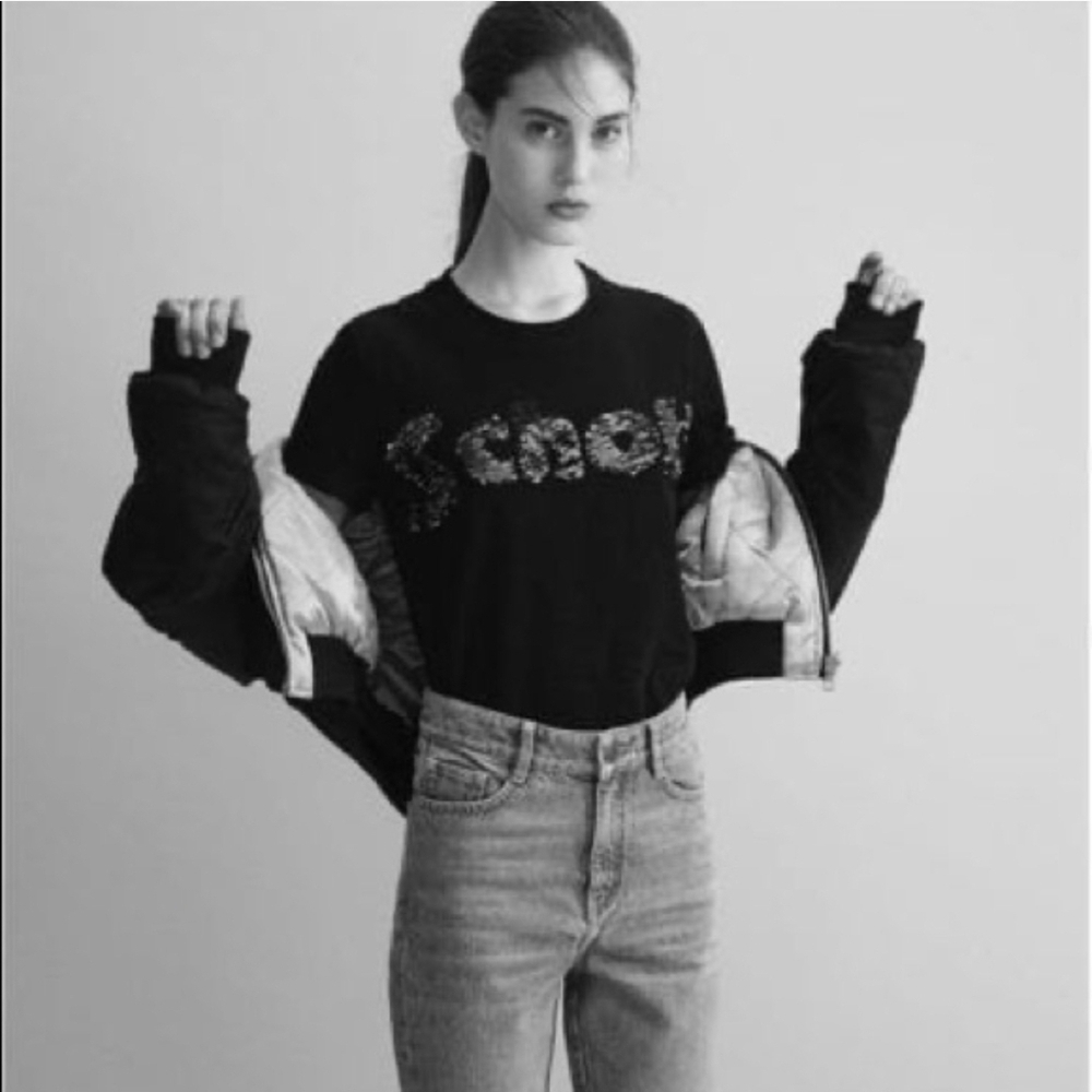 Maje x Schott Glitter Embroidery T-shirt Black Size 1 US S